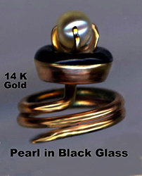 6-1.4 Spiral Wire Shank - Pearl on Black Glass with 14k Gold